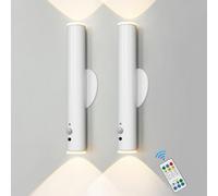 HARPER LIVING White Battery Operated Wall Lights, Motion Sensor Rechargeable Wall Lamp with Remote, 360° Rotation Magnetic Night Light, Portable LED Touch Light for Bedroom Hallway, (Set of 2)