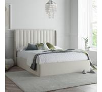 Harper Natural Fabric Winged Ottoman Storage Bed Frame - 5Ft King Size