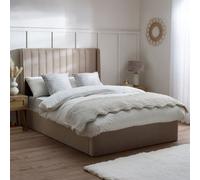 Harper Warm Stone Velvet Winged Ottoman Storage Bed Frame - 5Ft King Size
