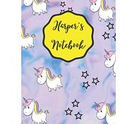 Harper's Notebook: A Personalized Unicorn Lined Notepad For Girls Named Harper