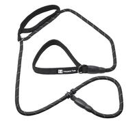 Harpers Tale Reflective Black Rope Slip Lead Innovative Design with Adjustable Control Handle - Adjustable Slip Noose - Neoprene Padded Handles 1.5 M Long for Small, Medium & Large Sized Dogs