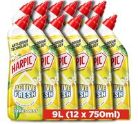Harpic Toilet Cleaner Active Fresh Gel - Kills 99.9% of bacteria, Citrus Zest, Pack 12 x 750 ml