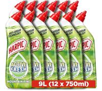 Harpic Active Fresh Toilet Cleaning Gel, Mountain Pine, Pack 12 x 750 ml, Infused with Essential Oils, Kills 99.9% of Bacteria, Toilet Cleaner
