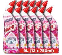Harpic Active Fresh Toilet Cleaning Gel, Pink Blossom, Pack 12 x 750 ml, Infused with Essential Oils, Kills 99.9% of Bacteria, Toilet Cleaner