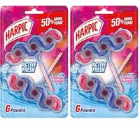Harpic Active Fresh Toilet Rim Block Twin Pack, Tropical Blossom, Pack of 2, Anti-Limescale, Dirt Remover, Lasts up to 10 weeks and up to 500 flushes, Toilet Cleaner, Toilet Freshener