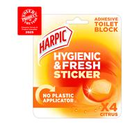 Harpic Hygienic Fresh Sticker Adhesive Toilet Block, Citrus, Pack 1 x 4 Stickers, Toilet Freshener, No Plastic Applicator, Up to 8 Weeks of Freshness