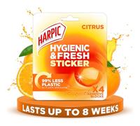 Harpic Hygienic Fresh Sticker Adhesive Toilet Block, Citrus , Pack 1 x 4 Stickers, Toilet Freshener, No Plastic Applicator, Up to 8 weeks of Freshness