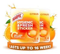 Harpic Hygienic Fresh Sticker Adhesive Toilet Block, Citrus, Pack 2 x 4 Stickers, Toilet Freshener, No Plastic Applicator, Up to 16 weeks of Freshness