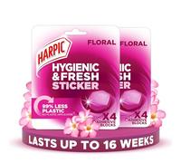 Harpic Hygienic Fresh Sticker Adhesive Toilet Block, Floral, Pack 2 x 4 Stickers, Toilet Freshener, No Plastic Applicator, Up to 16 weeks of Freshness