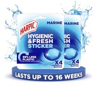Harpic Hygienic Fresh Sticker Adhesive Toilet Block, Marine, Pack 2 x 4 Stickers, Toilet Freshener, No Plastic Applicator, Up to 16 weeks of Freshness