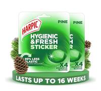 Harpic Hygienic Fresh Sticker Adhesive Toilet Block, Pine, Pack 2 x 4 Stickers, Toilet Freshener, No Plastic Applicator, Up to 16 weeks of Freshness