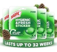 Harpic Hygienic Fresh Sticker Adhesive Toilet Block, Pine, Pack 4 x 4 Stickers, Toilet Freshener, No Plastic Applicator, Up to 32 weeks of Freshness