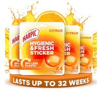Harpic Hygienic Fresh Sticker Adhesive Toilet Block, Yellow - Citrus, 4 Packs of 4 stickers. Toilet Freshener, No Plastic Applicator.