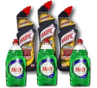 Harpic Power Plus Citrus 3 x 750ml & Fairy Original Washing Up Liquid, 3 x 900ml - Powerful Cleaning Bundle for Household