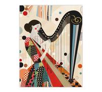 Artery8 Harpist Playing Harp Music Colourful Geometric Living Room Extra Large XL Wall Art Poster Print
