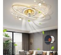 Harpochten Ceiling Fan with Lighting and Remote Control Quiet Ceiling Light Dimmable 6 Speeds Fan Light Flower Shape Acrylic Lampshade Bedroom Living Room Kitchen Fan Ceiling Lamp (Color : Gold)