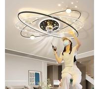 Harpochten Ceiling Fan with Lighting and Remote Control Quiet Ceiling Light Dimmable 6 Speeds Fan Light Flower Shape Acrylic Lampshade Bedroom Living Room Kitchen Fan Ceiling Lamp (Color : Black)