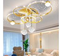 Harpochten LED Crystal Ceiling Light Modern Dimmable Ceiling Lamp with Remote Control Light Color/Brightness Adjustable Living Room Lamp Acrylic Crystal Bedroom Kitchen and Office Chandelier(Gold)