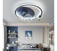Harpochten LED Fan Ceiling Lamp Ceiling Fan with Lighting Fan Ceiling Light Dimmable with Remote Control Creative Moon Surface Design Boys and Girls Bedroom Living Room Kitchen Fan (Color : Blue)