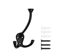 HARPOON 5 Packs Heavy Duty Three Flared Prongs, 4.4 Inch Coat Hooks, Wall Mounted Retro Tri-Hook, Utility Hooks for Scarf, Bag, Towel, Key, Cap, Cup, Hat, Black