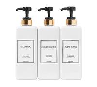 HARRA HOME Modern Gold Design Pump Bottle Set 27 oz Refillable Shampoo and Conditioner Dispenser Empty Shower Plastic Bottles with Pump for Bathroom Lotion Body wash Massage Oils, Pack of 3 (Black)