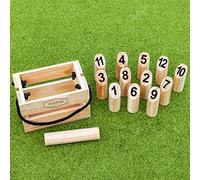 Harrier Number Kubb Skittles Game Set - 12 Numbered Pine Wooden Skittles & Hardwood Throwing Baton in Luxury Carry Bag - UK-Made Outdoor Family & Educational Garden Game