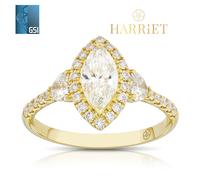 Harriet 14ct Yellow Gold Marquise Halo & Heart Set Shoulders 1.25ct Lab Grown Diamond Ring