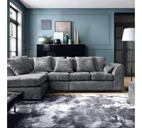 Harriet Crushed Chenille Large Left Facing Corner Sofa in Dark Grey Abakus Direct Dark Grey One Size