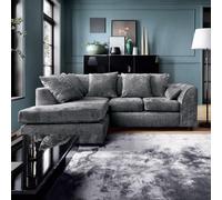 Harriet Crushed Chenille Left Facing Corner Sofa in Dark Grey Abakus Direct Dark Grey One Size