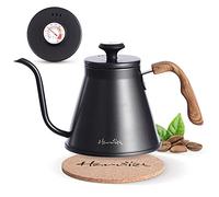 Harriet Gooseneck Kettle, Pour Over Kettle with Built-in Thermometer Coffee Kettle with Anti-Hot Wood Pattern Handle, Anti-Rust Stainless Steel with Flow Spout Design For Drip Coffee 37oz