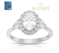 Harriet Platinum Oval Halo Trilogy & Heart Set Shoulders 1.50ct Lab Grown Diamond Ring