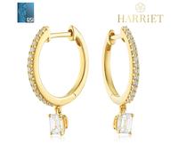 Harriet Sterling Silver & 18ct Yellow Gold Plated Vermeil 0.50ct Lab-Grown Diamond Baguette Drop Hoop Earrings