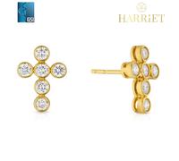 Harriet Sterling Silver & 18ct Yellow Gold Plated Vermeil 0.50ct Lab-Grown Diamond Cross Dew Drop Stud Earrings