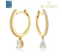 Harriet Sterling Silver & 18ct Yellow Gold Plated Vermeil 0.50ct Lab-Grown Diamond Pear Drop Hoop Earrings