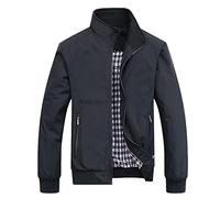 Harrington Jackets Men-Mens Bomber Jacket Full Zip Smart Casual Sports Outwear Leisure Windbreaker Jacket With Zipper Pockets For Holiday Outdoor Use Black L