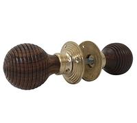 Harrington Marley WOODEN BEEHIVE DOOR KNOBS HANDLE SET BRASS HARDWOOD PAIR VICTORIAN STYLE