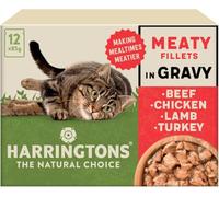 Harringtons Complete Wet Pouch Grain Free Hypoallergenic Adult Cat Food Meaty in Gravy Pack 72x85g - Beef, Chicken, Lamb & Turkey - Making Mealtimes Meatier
