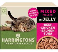 Harringtons Complete Wet Pouch Grain Free Hypoallergenic Adult Cat Food Mixed In Jelly Pack 72X85G - Beef, Chicken, Salmon & Tuna-