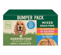 Harringtons Complete Wet Tray Grain Free Hypoallergenic Adult Dog Food Mixed Bumper Pack 16x400g - Chicken, Salmon, Turkey & Duck - Made with All