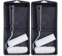 Harris 101092201 Essentials Mini Roller Set for Walls & Ceilings with Tray and Frame, 4” Emulsion & Gloss Roller Sleeves (Pack of 2)