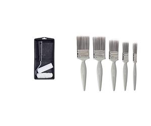 Harris 101092201 Essentials Mini Roller Set for Walls & Ceilings with Tray and Frame, 4” Emulsion & Gloss Roller Sleeves & Essentials Walls & Ceilings Paint Brush Set | Pack of 5 | 0.5", 1", 1.5", 2"