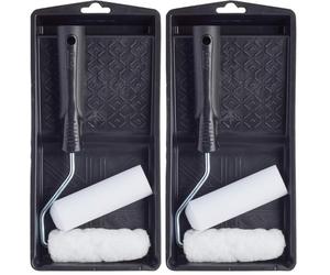 Harris 101092201 Essentials Mini Roller Set for Walls & Ceilings with Tray and Frame, 4” Emulsion & Gloss Roller Sleeves (Pack of 2)