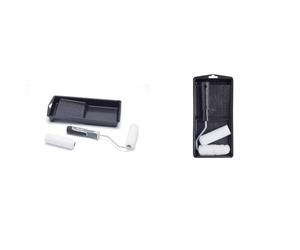 Harris 103022202 Ultimate Woodwork Mini Gloss Roller Set with Tray and Frame, 4" & 101092201 Essentials Mini Roller Set for Walls & Ceilings with Tray and Frame, 4” Emulsion & Gloss Roller Sleeves
