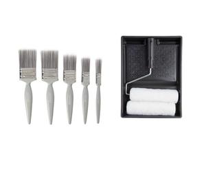 Harris Essentials Walls & Ceilings Paint Brush Set | Pack of 5 | 0.5", 1", 1.5", 2" & 101092005 Essentials Walls & Ceilings Twin Set | 1 x Tray, 1 x Frame, 2 x Roller Sleeves | 9"