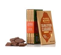 Harris & James 4 x Salted Caramel Milk Chocolate Bar Library Pack, Salty Sweet Handcrafted Bean To Bar Chocolate In A Gift Box Curated Four Bean Cacao Blend (86g x 4 Bars)