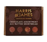 Harris & James All Butter Shortbread Biscuits Assortment Box. Contains Milk Chocolate, Dark Chocolate, Chocolate Orange and Salted Caramel (360g)