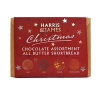 Harris & James Christmas All Butter Shortbread Biscuits Assortment Box. Contains Milk Chocolate, Dark Chocolate, Chocolate Orange and Salted Caramel (360g)