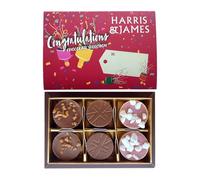 HARRIS & JAMES - Congratulations Gift Box (6 Pack) Filled With Milk and White chocolate Truffles. Handcrafted Chocolate In Three Flavours Eton Mess, Salted Caramel & Biscuit Royal.