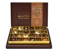 Harris & James Devon Fudge 24 Piece Gift Box. Handmade Luxury Fudge - Barista, Madagascan Vanilla, Pecan, Rum & Raisin, Salted Caramel & Zesty Stem Ginger. Enrobed In Our Bean To Bar Chocolate.