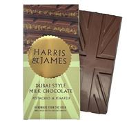 Harris & James Dubai Chocolate (100g) - Premium Dubai Style Milk Chocolate Bar with Roasted Pistachio & Kunafa Flavour, Handmade Luxury Cacao from Bean to Bar